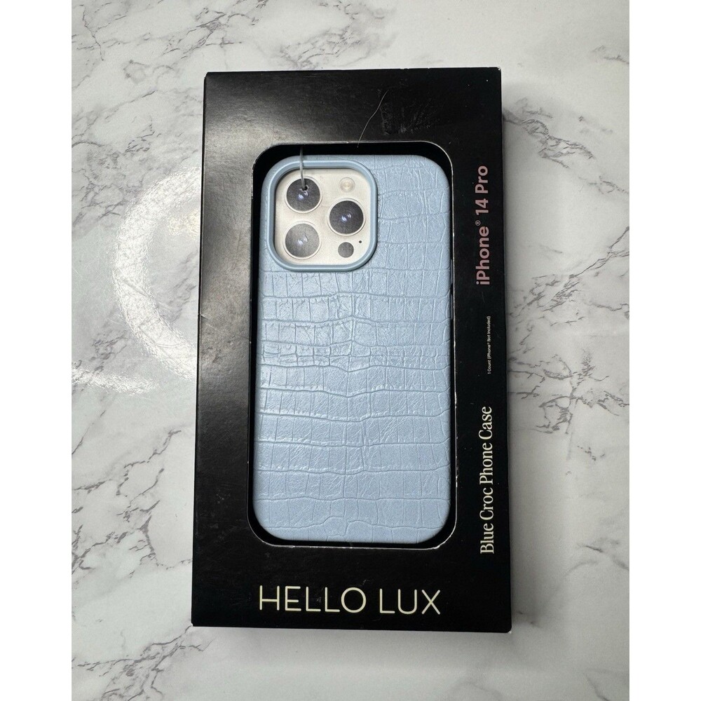 Hello Lux Blue Crocodile Faux Leather Back Case iPhone 14 Pro Dual Layer